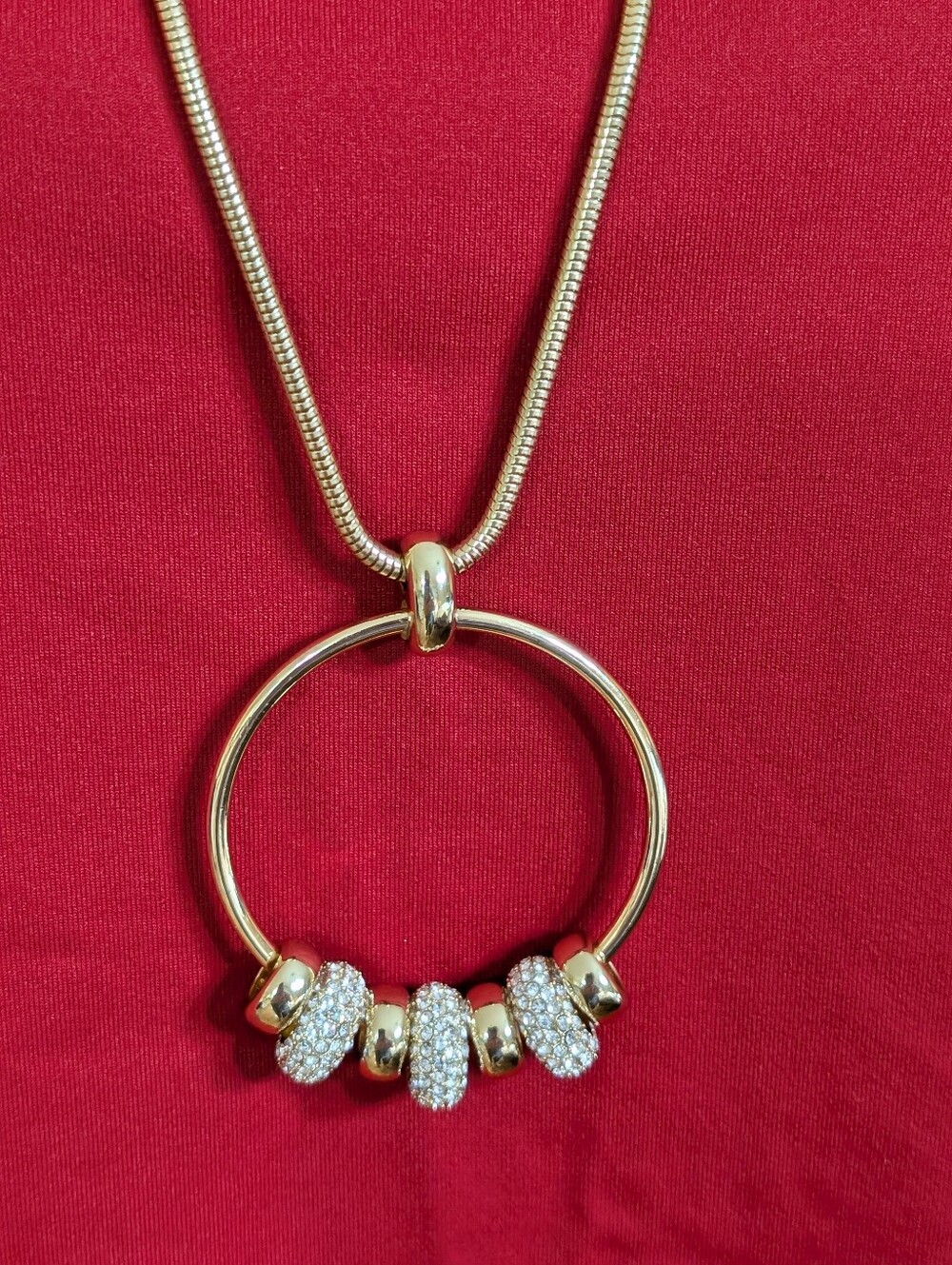 Alfani Gold-Tone Circle Pendant Necklace with Crystal Pavé Beads NWT $44.50